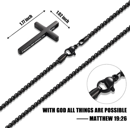 Cross Necklace for Men, Inspirational Bible Verse Cross Chain for Men, Stainless Steel Box Necklace, Religious Christian Jewelry Gift