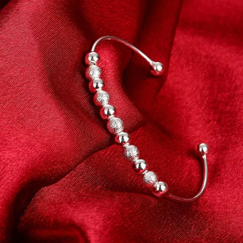 Fashion 925 Sterling Silver Women'S Fine round Beads Bangle Bracelet Party Friend Cool Gift