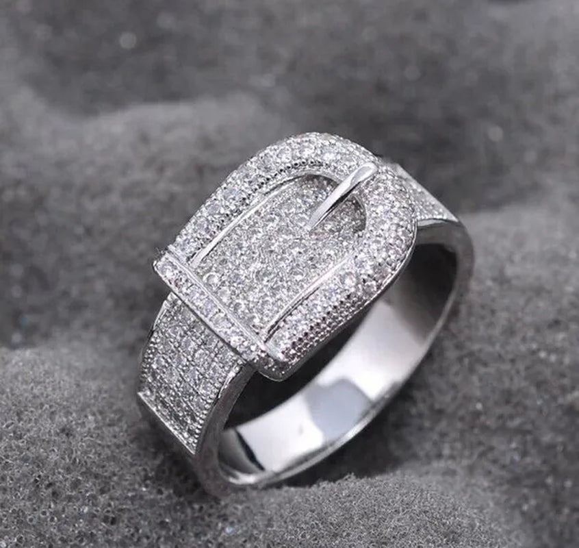 Noble Silver White Sapphire Birthstone Gemstones Engagement Wedding Belt Ring Size 6 7 8 9 10