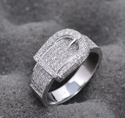 Noble Silver White Sapphire Birthstone Gemstones Engagement Wedding Belt Ring Size 6 7 8 9 10