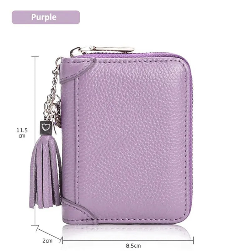 20/40/60Bits Leather Multi-Slots Zipper Card Holder Wallet with Tassel Heart Pedant