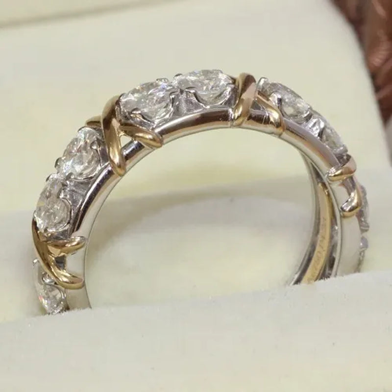 So Sparkling ! 925 Solid Sterling Silver Natural Gemstone White Sapphire Diamond Eternity Stackable Band Ring Wedding Engagement Fine Jewelry