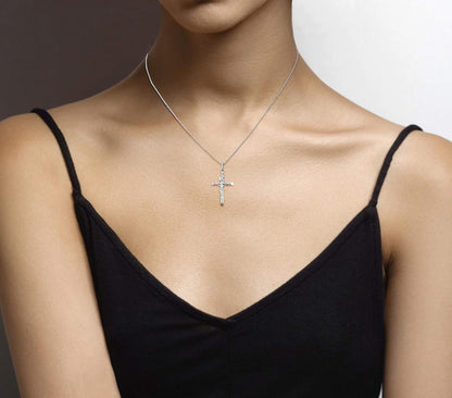 Rhodium Plated 925 Sterling Silver Small or Large Crucifix Necklace for Men Women, Cross Pendant with Rope Chain, Made in Italy