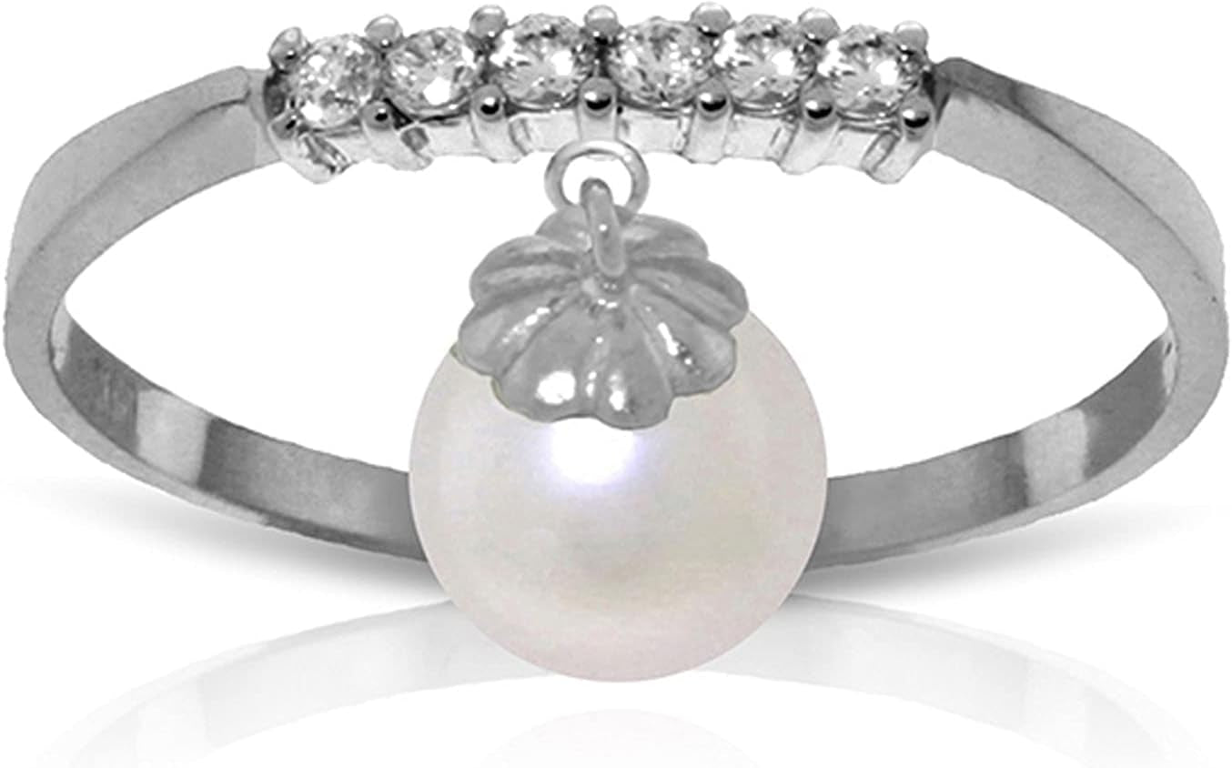 14K Gold Genuine Diamonds and Cultured Freshwater Pearl Charm Ring