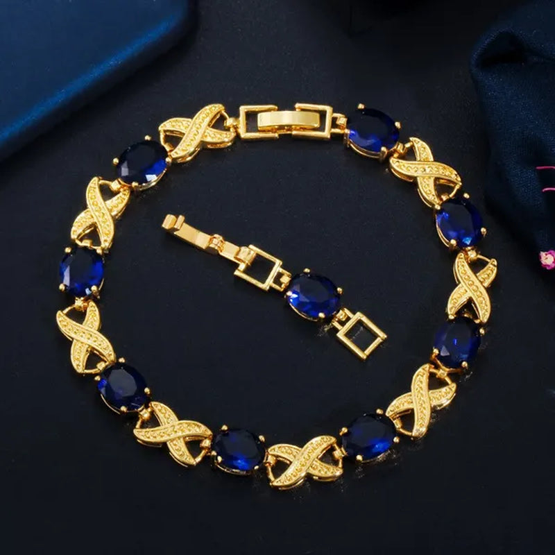 CANDICE Indian Luxury Wedding Party Bangle Jewelry with AAA CZ Stone Gold Plated X Shape Bracelet for Summer Fashion
