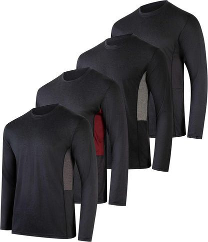 4 Pack: Men'S Dry-Fit UV Moisture Wicking UPF 50+ SPF Sun Protective Fishing Hiking Active Long Sleeve Shirt - WORLD TIME VISITS