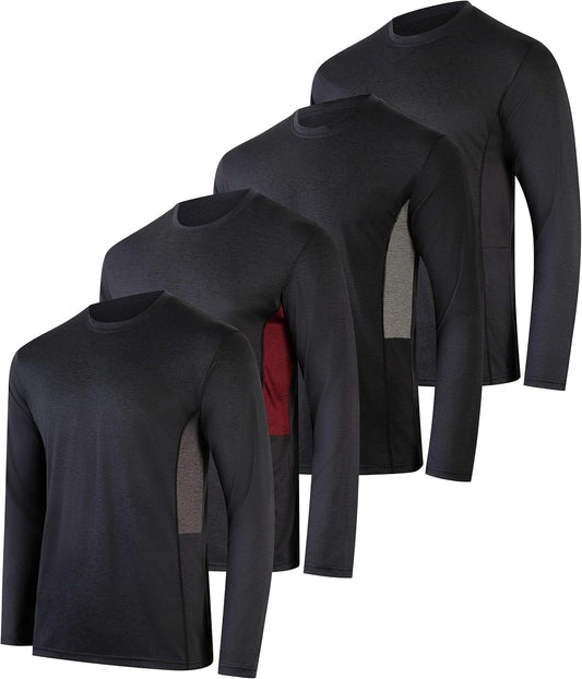 4 Pack: Men'S Dry-Fit UV Moisture Wicking UPF 50+ SPF Sun Protective Fishing Hiking Active Long Sleeve Shirt - WORLD TIME VISITS