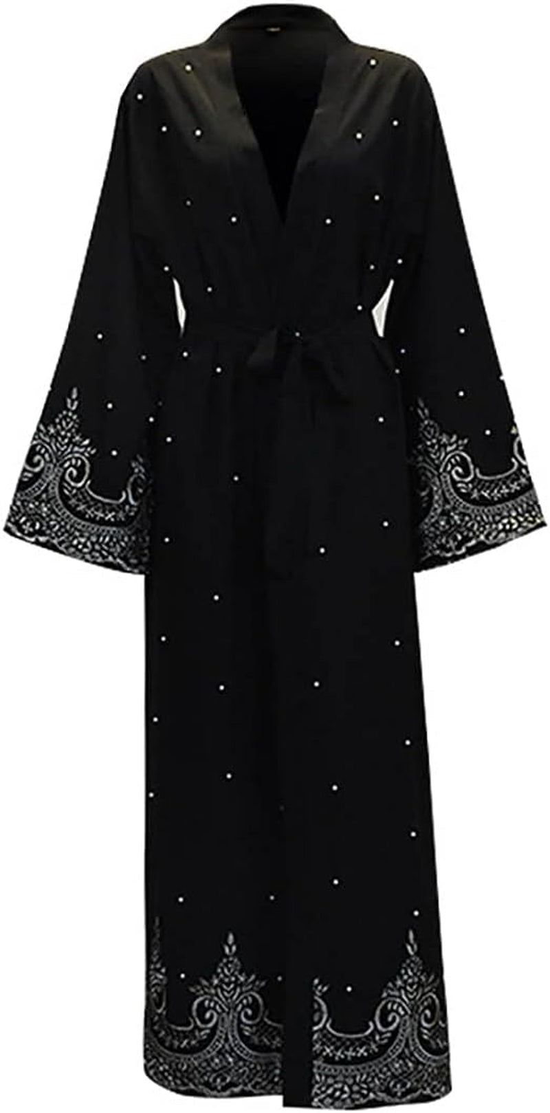 Women Muslim Dress Middle East Arabian Robe Islamic Abaya Long Sleeve Rhinestones Embroidered Cardigan Dress
