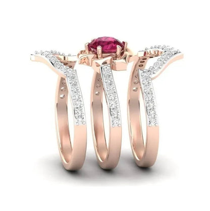 New High Quality  Rose Gold Natural Ruby Diamond Ring Ladies Engagement Wedding Ring Anniversary Ring Jewelry Size 5-12