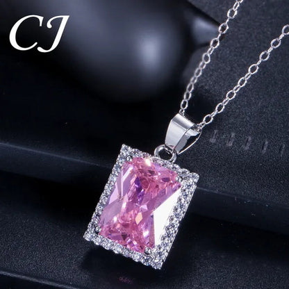 CANDICE Top Grade Bright Square Yellow Pave Sterling Silver Pendant Necklace Earrings and Ring with Tiny CZ Stone Jewelry 3 Pcs Sets for Women Dress Accessories