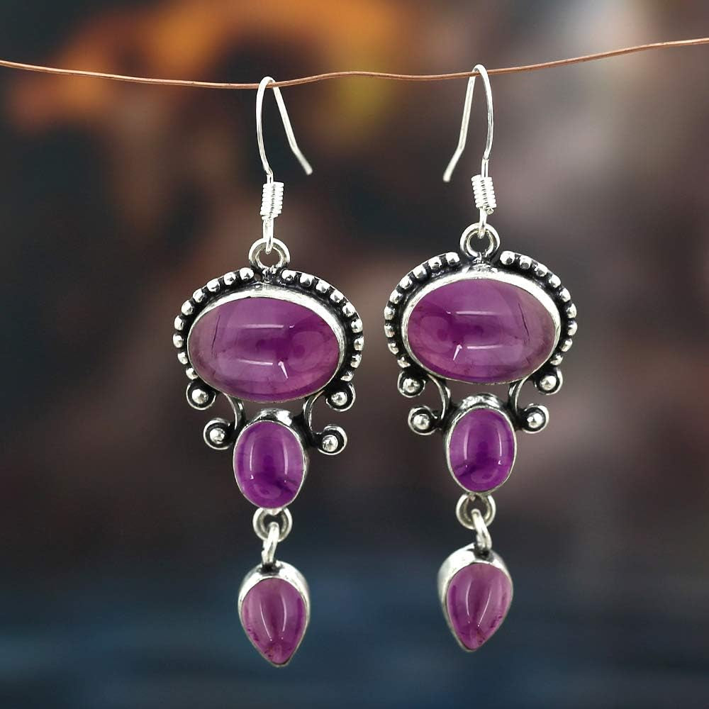 16.96Cts Natural Semi Precious Gemstones Earrings for Women, Handmade Bohemian Dangle Earrings Jewelry Women'S Day Gifts for Mom Wife