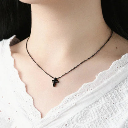 Simple Style Small Tiny Cute Cross Pendant Silver / Black / Rose Gold Exquisite Choker Necklace 316L Stainless Titanium Steel Women Fashion Jewelry From Milkle Gift