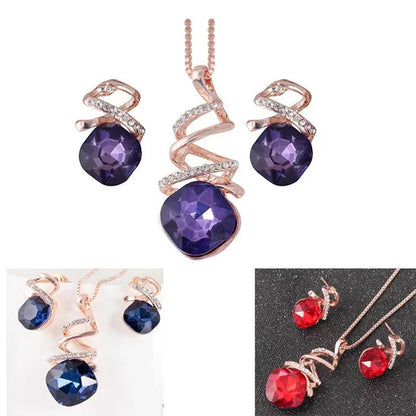 Amethyst Ruby Sapphire Gemstone Natural Luxury Jewelry Set Diamond Necklace Earrings Wedding Bridal Princess Engagement Fashion Women - WORLD TIME VISITS