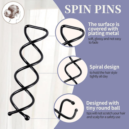 50PCS Spiral Hair Pins, Spin Pins Non-Scratch round Tips, Twist Screw Hair Pin for Women Bun Hair Style DIY, Spiral Bobby Pins Black