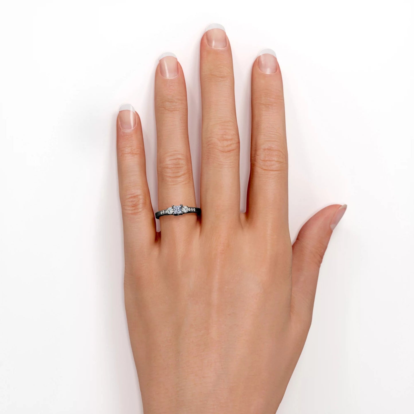 Vintage Half Carat Princess Cut Diamond - Channel Set Band - Edwardian Gothic Engagement Ring in 10K Black Gold