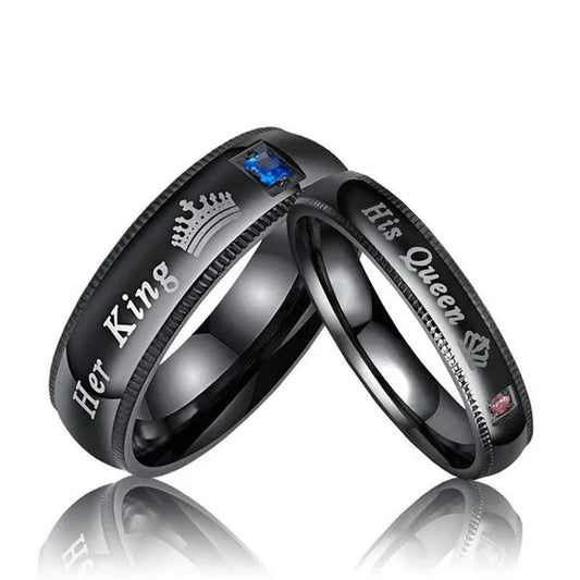 His Queen and Her King Stainless Steel Couple Ring Engagement Wedding Ring for Lovers Anniversary Valentine's Gift Christmas Gifts