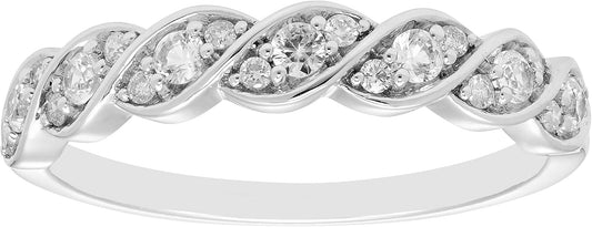 Rhodium Plated 925 Sterling Silver Diamond and Gemstone Twist Stacking Anniversary Ring - WORLD TIME VISITS