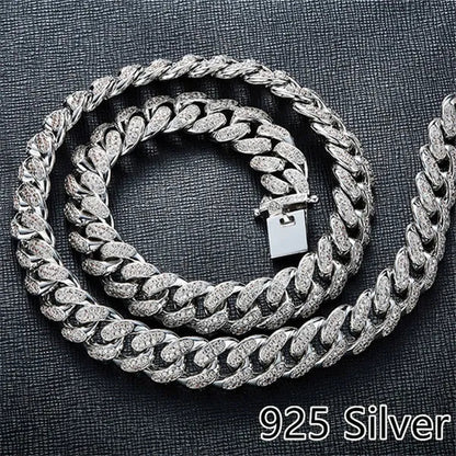 2022 New Gold/Silver Titanium Steel Chain Full Diamond Miami Cuban Link Necklace Men Punk Necklace