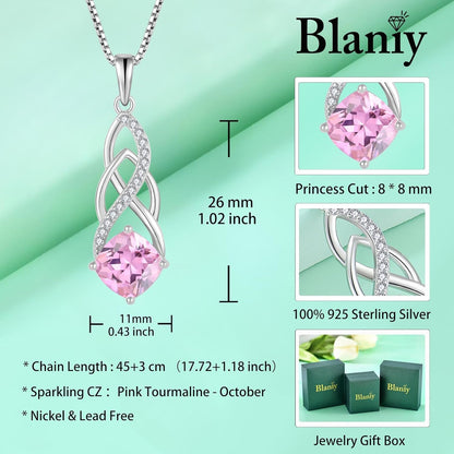 Infinity Necklace 925 Sterling Silver Princess Cut Pendant Birthstone Necklace Jewelry Gifts for Women