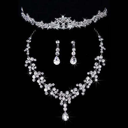 Bridal Wedding Party Jewelry Set Crystal Rhinestone Necklace & Earrings & Tiara