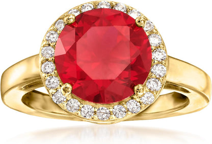 3.40 Carat Simulated Ruby and .33 Ct. T.W. CZ Ring in 18Kt Gold over Sterling