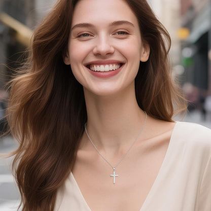 Minimalist Cross Necklace 925 Sterling Silver Dainty Pendant with Zircon Tail Chain, Simple Religious Jewelry Gift for Women - WORLD TIME VISITS