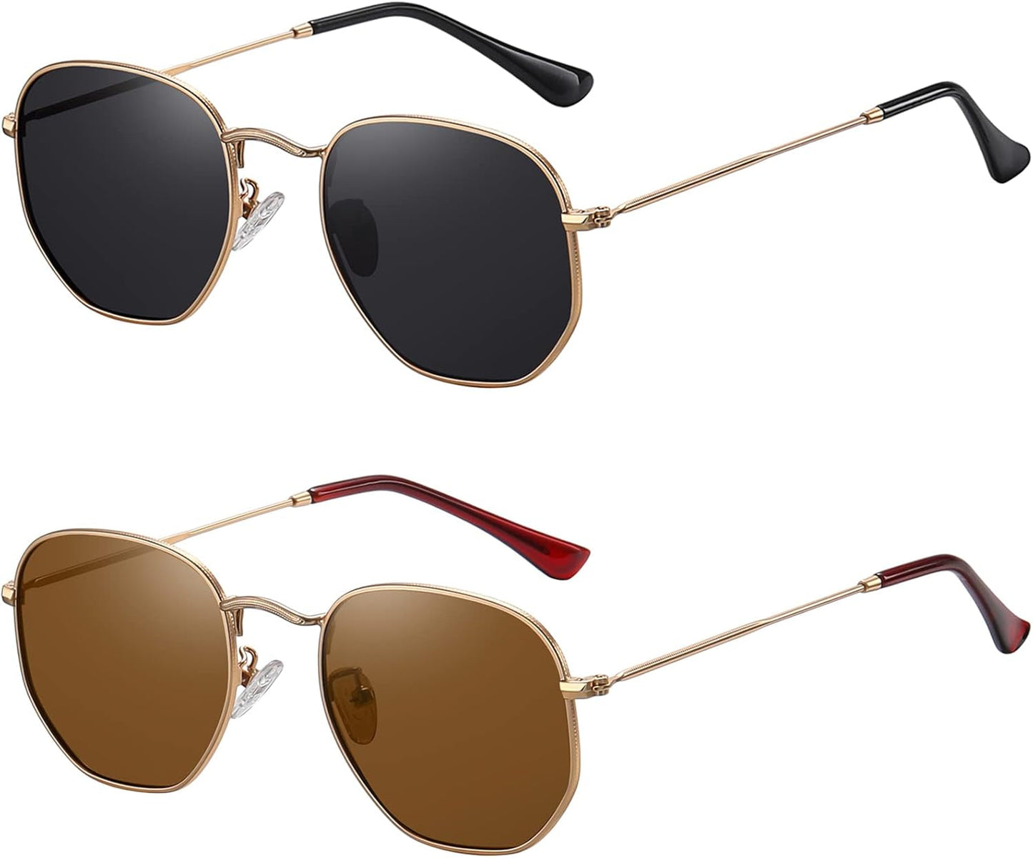 Polarized Hexagon Sunglasses for Women Men Polygon Square Sun Glasses UV400 Protection Metal Frame