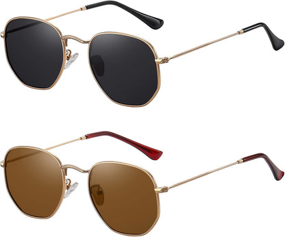 Polarized Hexagon Sunglasses for Women Men Polygon Square Sun Glasses UV400 Protection Metal Frame