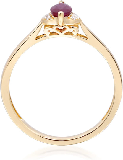 14K Yellow Gold Mozambique Genuine Ruby Ring with Diamonds for Women | Ethically, Authentically & Organically Sourced (Marquise-Cut) Shaped Ruby Hand-Crafted Jewelry for Her | Ruby Ring for Women