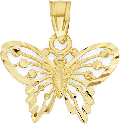 10K Solid Real Gold Butterfly Pendant Small Animal Charm Casual Everyday Wear Jewelry Charm - WORLD TIME VISITS