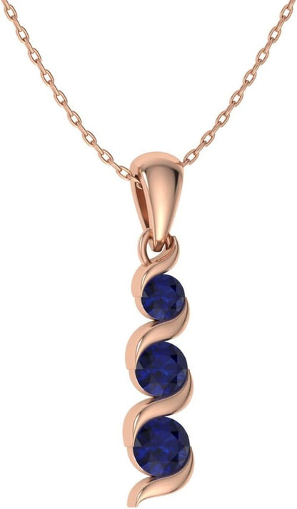 Natural and Certified Gemstone Three Stone Necklace in 14K White Gold | 0.17 Carat Journey Pendant with Chain - WORLD TIME VISITS