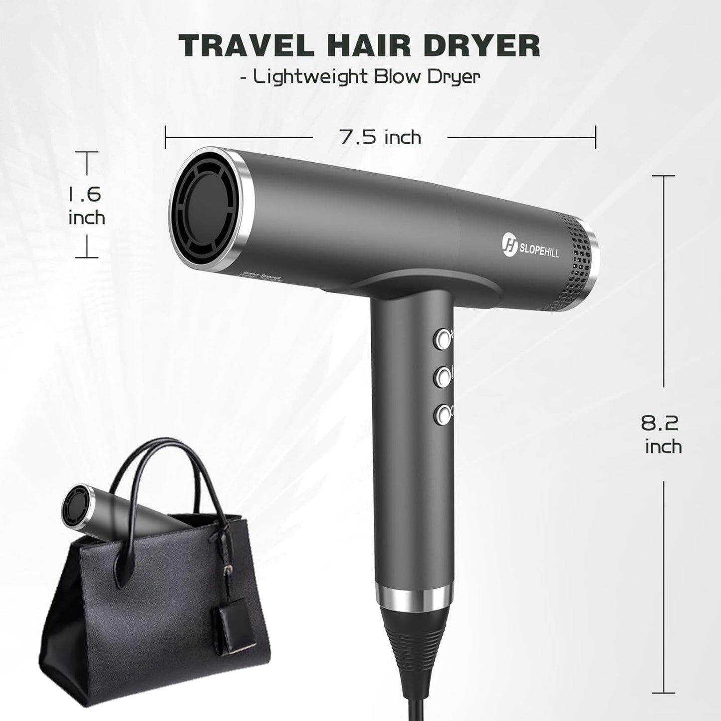 Professional Hair Dryer with Diffuser, Ionic Hair Dryer,Lightweight Compact Powerful & Fast Salon Blow Dryer with High Speed Brushless Motor, Travel Hair Dryer, Women & Men (Ceramic, Dark)