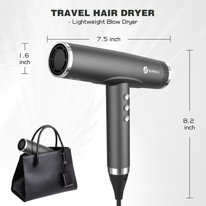 Professional Hair Dryer with Diffuser, Ionic Hair Dryer,Lightweight Compact Powerful & Fast Salon Blow Dryer with High Speed Brushless Motor, Travel Hair Dryer, Women & Men (Ceramic, Dark)