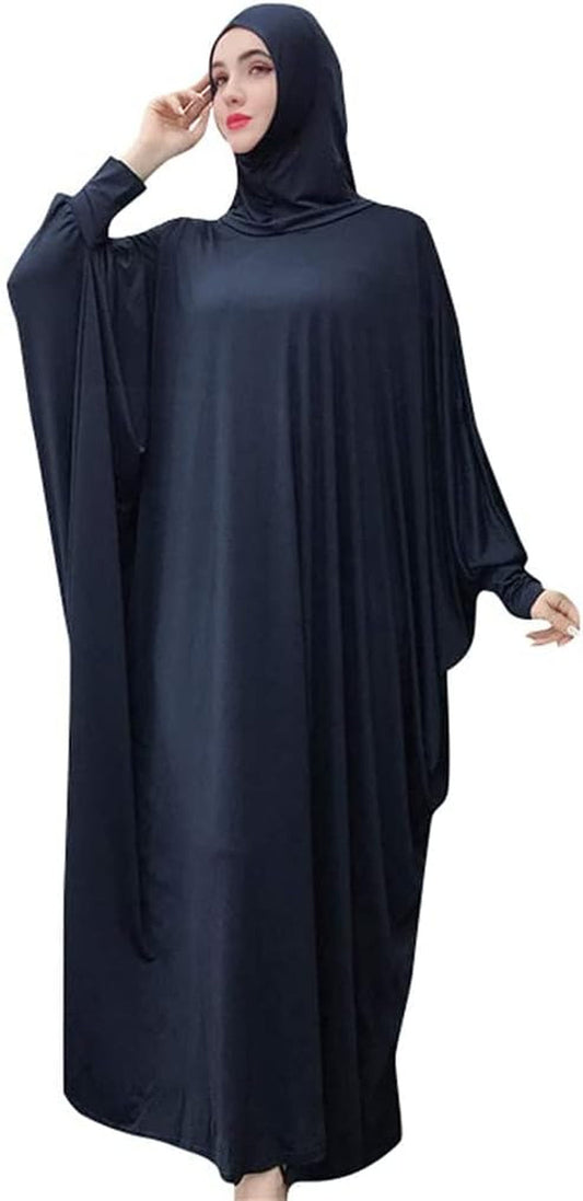 Womens Solid One-Piece Prayer Dress Muslim Abaya Islamic Maxi Breathable Ramadan Dress Kaftan Hijab - WORLD TIME VISITS