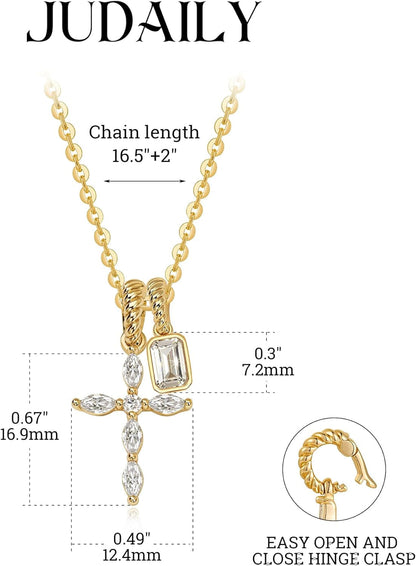 Gold Cross Necklace for Women: 14K Gold Plated Dainty Cross Pendant Non-Tarnish Necklace, Faith Crucifix Chain Jewelry, Elegant Religious Gifts