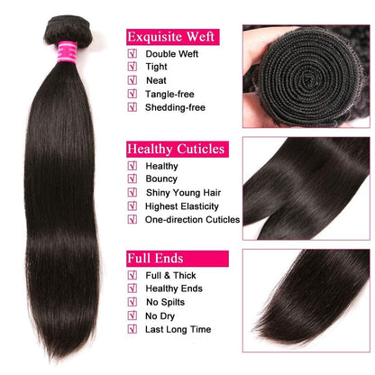 Brazilian Virgin Hair Straight 1 Bundle 100% Unprocessed Brazilian Straight Human Hair Weave Bundles Weaving Natural Black Color(18", 1Bundle)