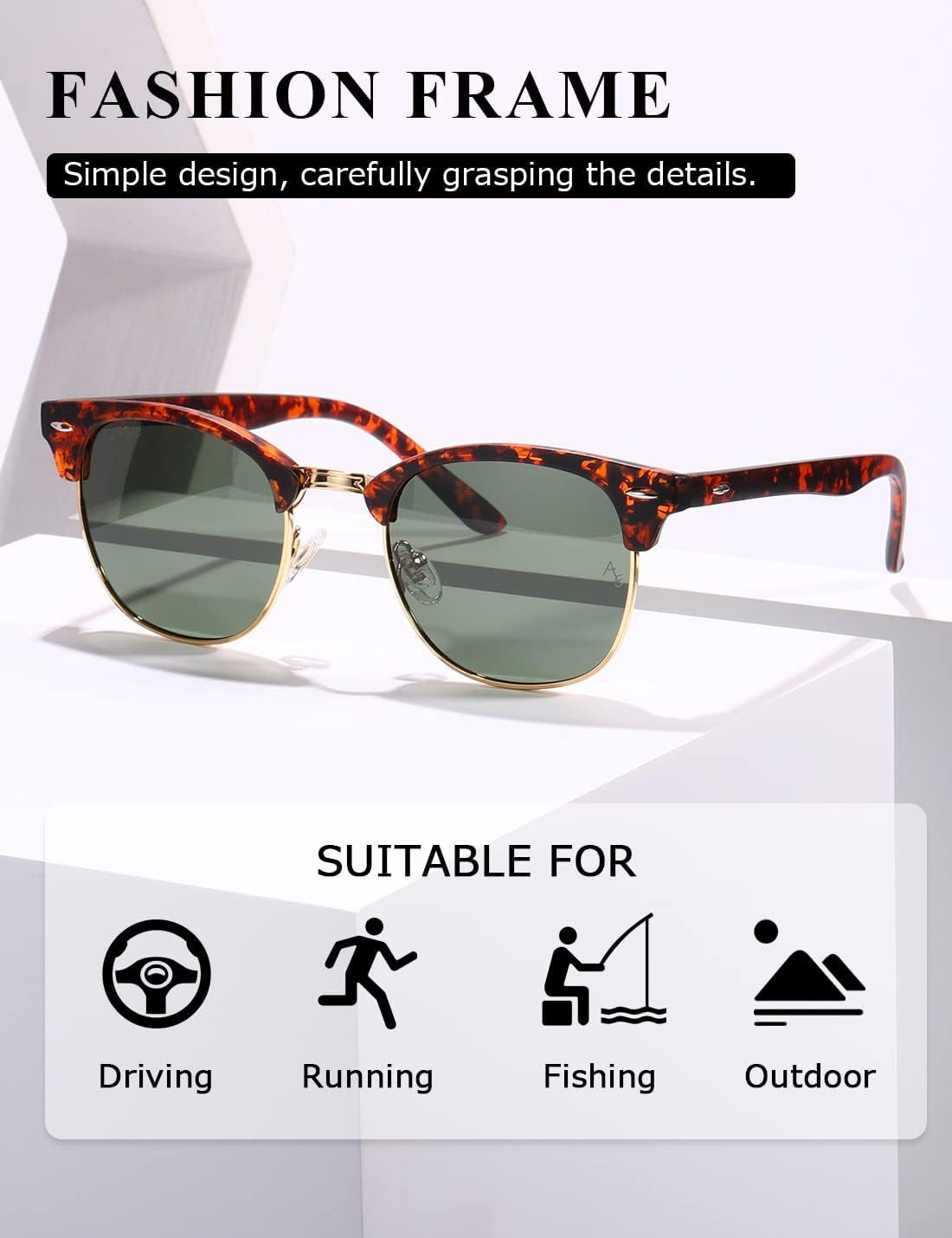 Polarized Sunglasses for Women and Men Semi Rimless Frame Retro Sun Glasses AE0369
