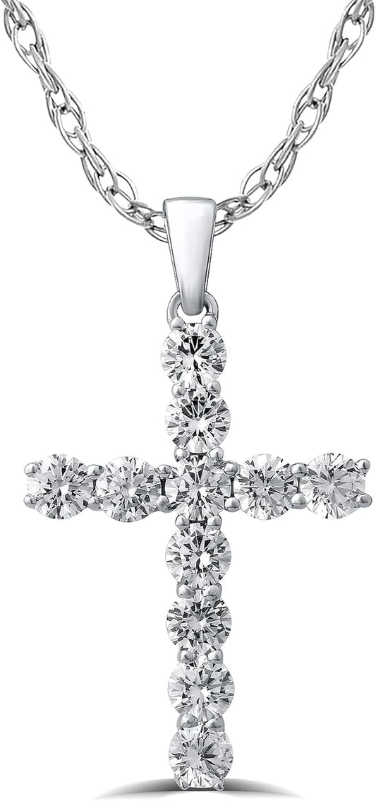 Lab Grown Diamond Cross Necklace for Women | 1/20-2 1/2 CT. TW. White Rhodium Plated 925 Sterling Silver Cross Diamond Pendant Necklace | Accompanied by an Adjustable Silver Chain