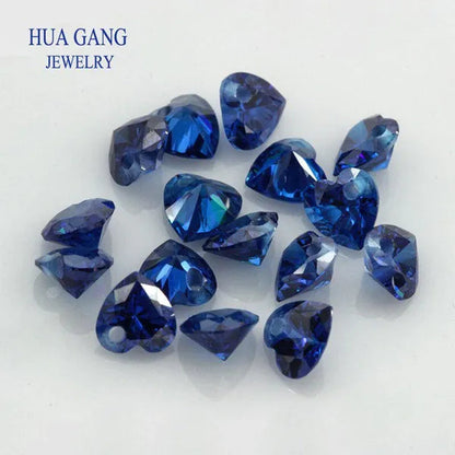 5A Blue Heart Shape Cubic Zirconia with Singlehole Loose CZ Brilliant Cut Loose CZ Stone Synthetic Gems Beads for Jewelry 5X5-10X10Mm
