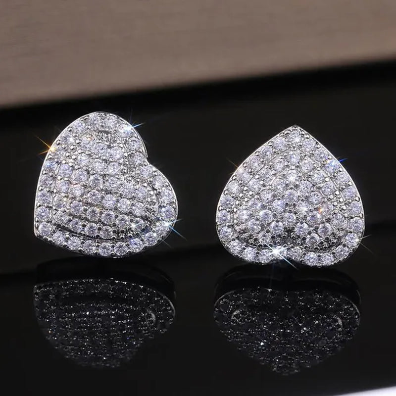 1 Pair Micro Pave White Sapphire Moissanite Heart Stud Earrings for Women Romantic Wedding Earrings Jewelry Gift
