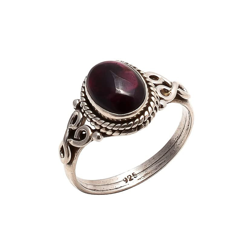Garnet Stone Ring 925 Sterling Silver Statement Ring for Women Handmade Rings Gemstone Christmas Promise Ring Size US 8 Gift for Her