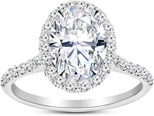 1.25 Ctw Oval Cut Halo 14K White Gold Natural Diamond Engagement Ring (H-I Color I1-I2 Clarity 1 Ct Center) - WORLD TIME VISITS