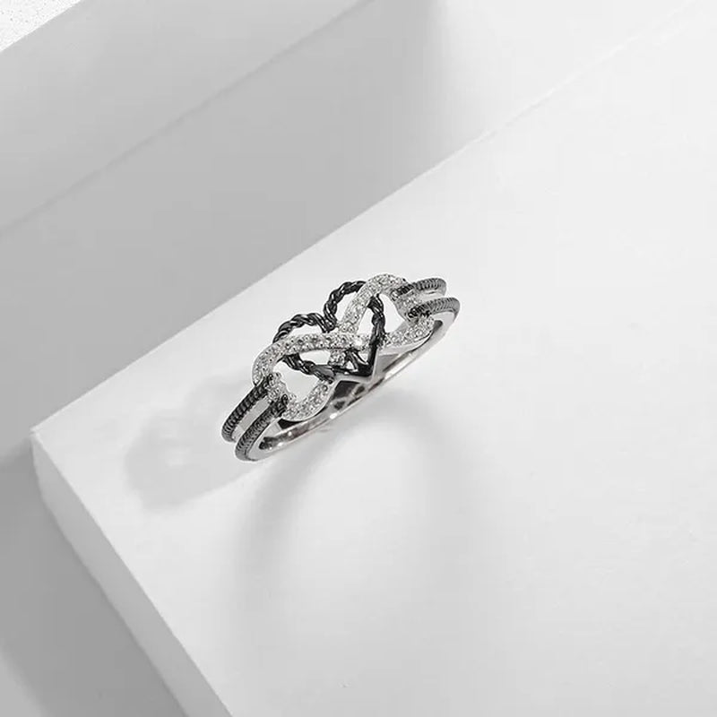 High Quality Exquisite Two Tone Plated Rose Gold / Black Filled 925 Sterling Silver Rings for Women Natural White Sapphire Diamond Ring Bride Princess Wedding Engagement Heart Ring