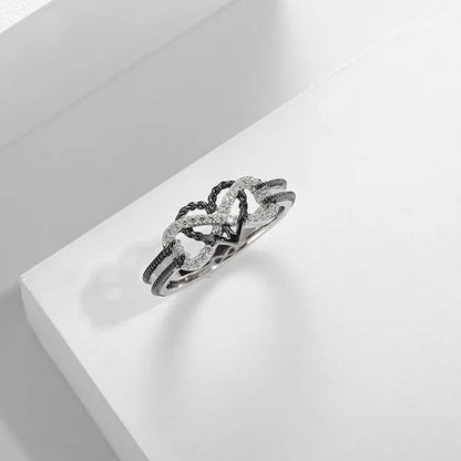 High Quality Exquisite Two Tone Plated Rose Gold / Black Filled 925 Sterling Silver Rings for Women Natural White Sapphire Diamond Ring Bride Princess Wedding Engagement Heart Ring