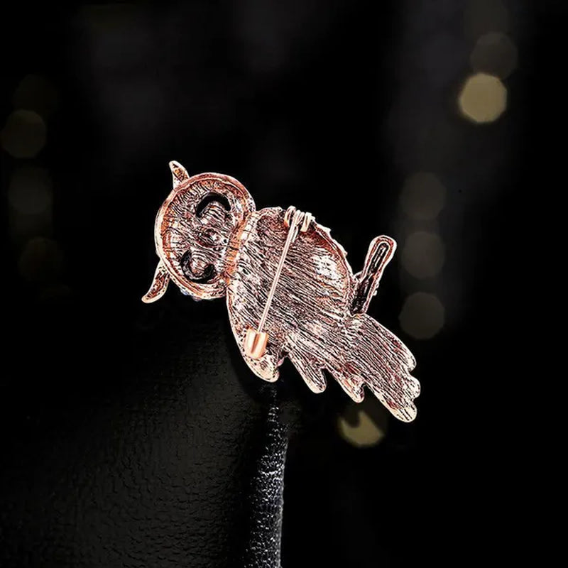 Luxury Diamond Blue Owl Brooch Pin Women's Fashion Clothing Pin Accessories Retro Owl Brooch