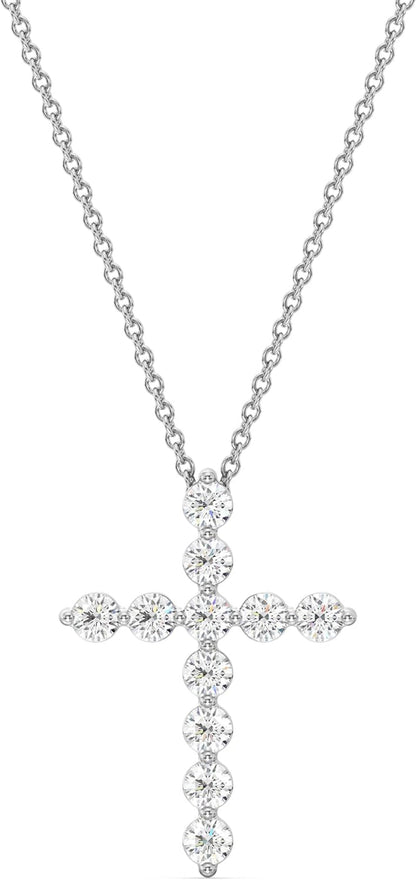 1 Ct. T.W. Lab Grown Diamond (SI1 Clarity, F Color) and Sterling Silver & 14KT Gold Plated Silver Cross Pendant with an 18 Inch Spring Ring Clasp Cable Chain - WORLD TIME VISITS
