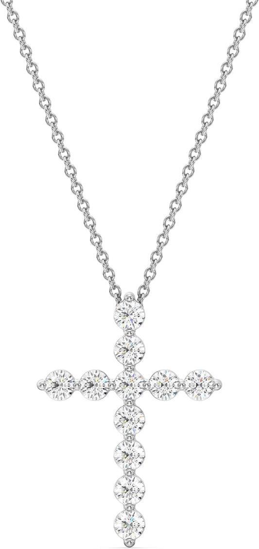 1 Ct. T.W. Lab Grown Diamond (SI1 Clarity, F Color) and Sterling Silver & 14KT Gold Plated Silver Cross Pendant with an 18 Inch Spring Ring Clasp Cable Chain - WORLD TIME VISITS