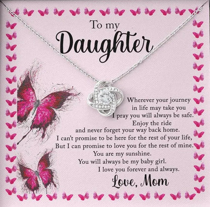 To My Daughter S925 Sterling Silver Cubic Zirconia Knot Necklace Message Card Gifts Daughter Birthday Gifts