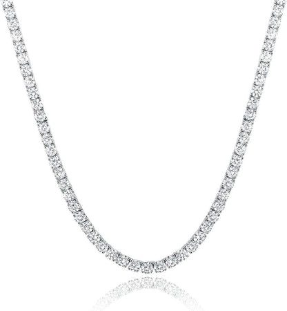 Tennis Necklace 18K White Gold Plated | 5.0-6.0Mm round Cubic Zirconia Cut Faux Diamond Tennis Chain for Women and Men 14-24 Inches