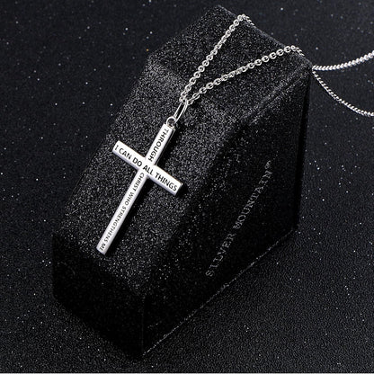 S925 Sterling Silver Cross Bible Verse Faith Christian Inspirational Pendant Necklace for Men Women